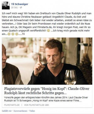 Til Schweigers Facebook-Reaktion auf den Vorwurf von Claude-Oliver ...