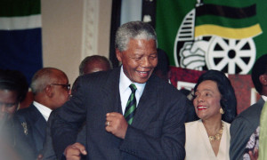 This file photo from 1994 shows Nelson Mandela dancing with Coretta ...