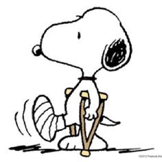 Snoopy on crutches. More