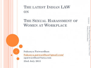 Indian Law on Sexual Harassment of Women at Workplace - 2013