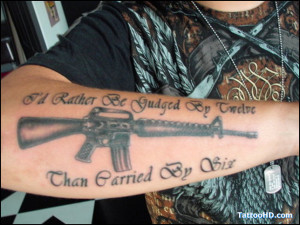 Army Gun Tattoo On Arm For Men