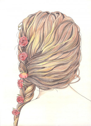 cute, draw, drawing, flower, girl, hair