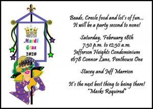 Mardi Gras invitations and celebration themes include kings cakes
