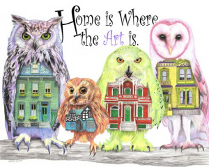 Owl Art Quote, Bird Houses, Studio Art, Kid's Art, Color Pencil, Print