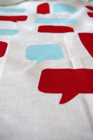 Linen 'Quotes' Tea Towel Red & Pale Blue on White by spinspin, $22.00