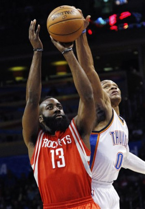 houston rockets shooting guard james harden 13 goes up for a shot