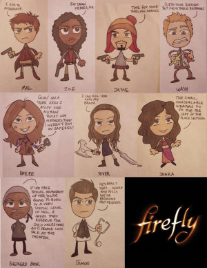 Hand-drawn Firefly characters and their famous lines.
