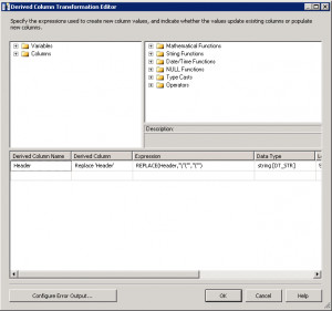 How to replace double quotes in derived column transformation?
