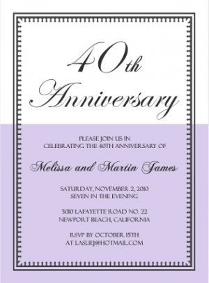 Lavender and White Vintage 40th Anniversary Invitation