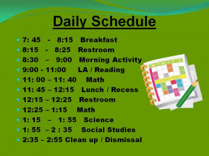 Special Education Classroom Daily Schedule
