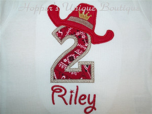 Birthday Cowgirl Hat Red Paisley Bandana Number Personalized Shirt or ...