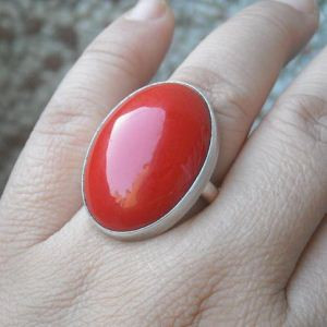 Red Coral Ring - Valentine RED ring - Bezel set red coral silver ring