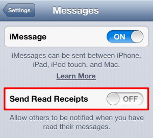 iPhone iMessage Read Receipt Option Setting Off