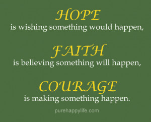 Courage Quote: HOPE is wishing something Would happen, FAITH is ...