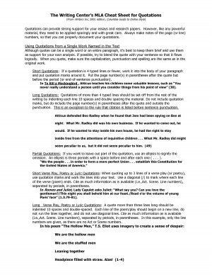 The Writing Centers MLA Cheat Sheet for Quotations