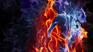 , man, woman, silhouette, fire, smoke, opposites, combine, ice, good ...