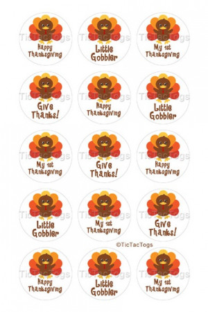 Baby Turkey Bottle Cap 1 Inch Circle Stickers Cute Thanksgiving Digi