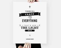 Leonard Cohen Quote, literary art, Wisdom, Typography, Large Size ...