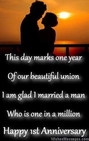 Romantic first anniversary wish to husband from wife
