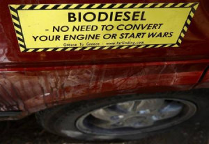 sticker is seen on the car of an eco-friendly team that completed a ...