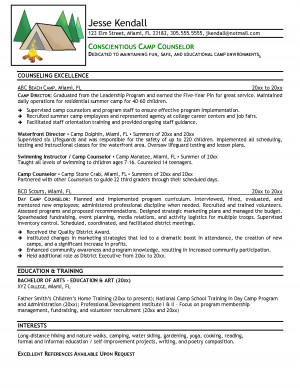 Camp Counselor Resume Sample