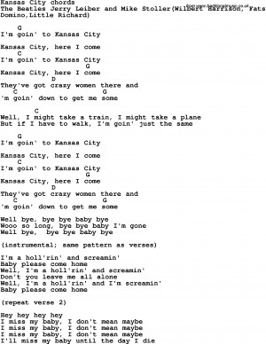 lyrics with guitar chords for kansas city the beatles jerry