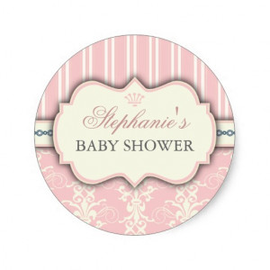chic_damask_stripe_baby_shower_favor_sticker ...