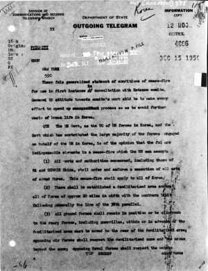 ... Outgoing Telegram, December 15, 1950. Korean War File, Truman Papers