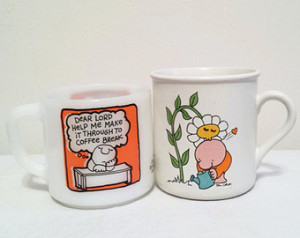 Ziggy character cartoon coffee cups - pair- Federal Glass milk glass ...