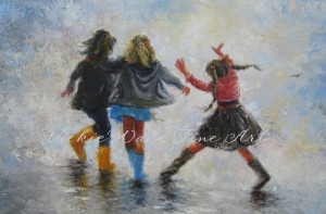 Happy Feet Three Sisters Art Print, three girls paintings, girls room ...
