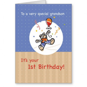 Grandson's First Birthday with Bear and Balloon Card