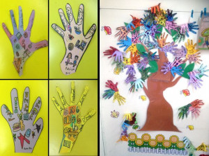 Art from first and second graders for 'Racial Harmony Day'. Handprints ...