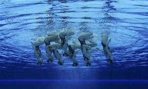 Russia's team are seen underwater as they perform in the synchronised ...