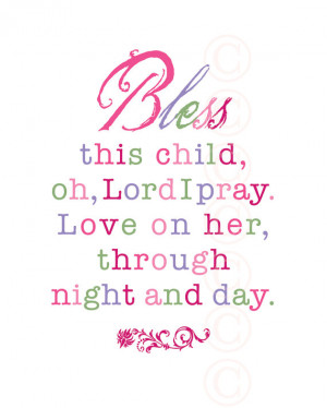 Girl's Art Print Prayer - Bless This Child - Pink Script