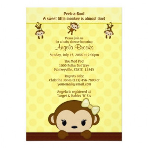 MONKEY Baby Shower invitation Polka YELLOW GIRL from Zazzle.com