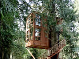 The Tree House Point hotel in Washington State serves as a two-story ...