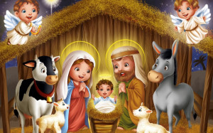 Nacimiento de Jesús en el pesebre en Noche buena y Navidad