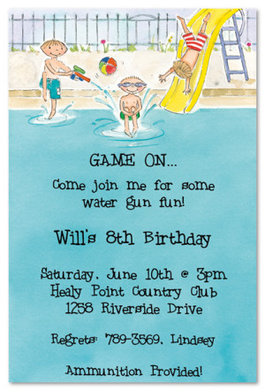 Pool Party Boys Birthday Party Invitations