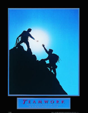 Teamwork Mountain Rock Climbers Motivational Poster Print - 22x28