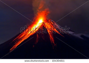 Volcano Erupting And Night