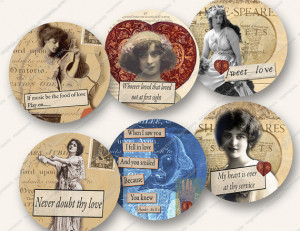 2in SHAKESPEARE LOVE QUOTES circles rounds for greetings cards ...