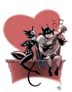 batman, catwoman, guitar, illustration, serenade