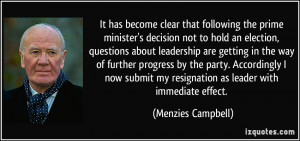 It has become clear that following the prime minister's decision not ...