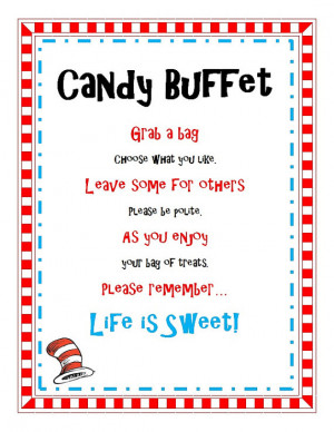Dr Seuss Birthday Baby Shower Party Candy Buffet Treat Sign Printable