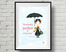 Mary Poppins Illustration Quote Nursery Print - Practically Perfect in ...