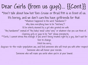 Dear Girls (from us guys)... {{A letter to us girls}} {{Cont.}}
