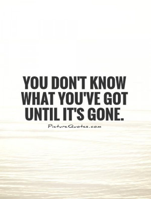 You don't know what you've got until it's gone. Picture Quote #1