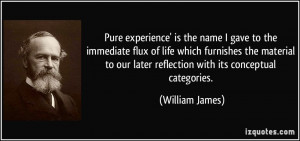 Pure experience' is the name I gave to the immediate flux of life ...