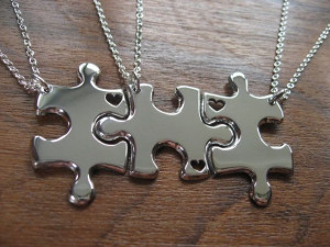 Three Puzzle Heart Pieces with Hearts, Best Friends Necklace Pendants ...