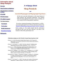 ... Paralysis Page. Publications making use of the Waterloo Unusual Sleep